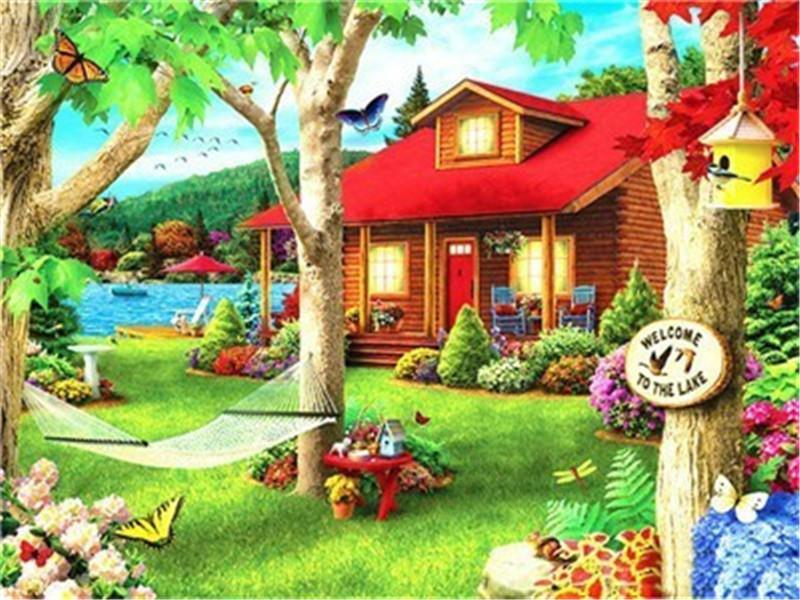 Наборы для алмазной живописи, пейзажные стразы, 5D Алмазная вышивка, вышивка крестом, дом, мозаика, вышивка крестом, ремесло