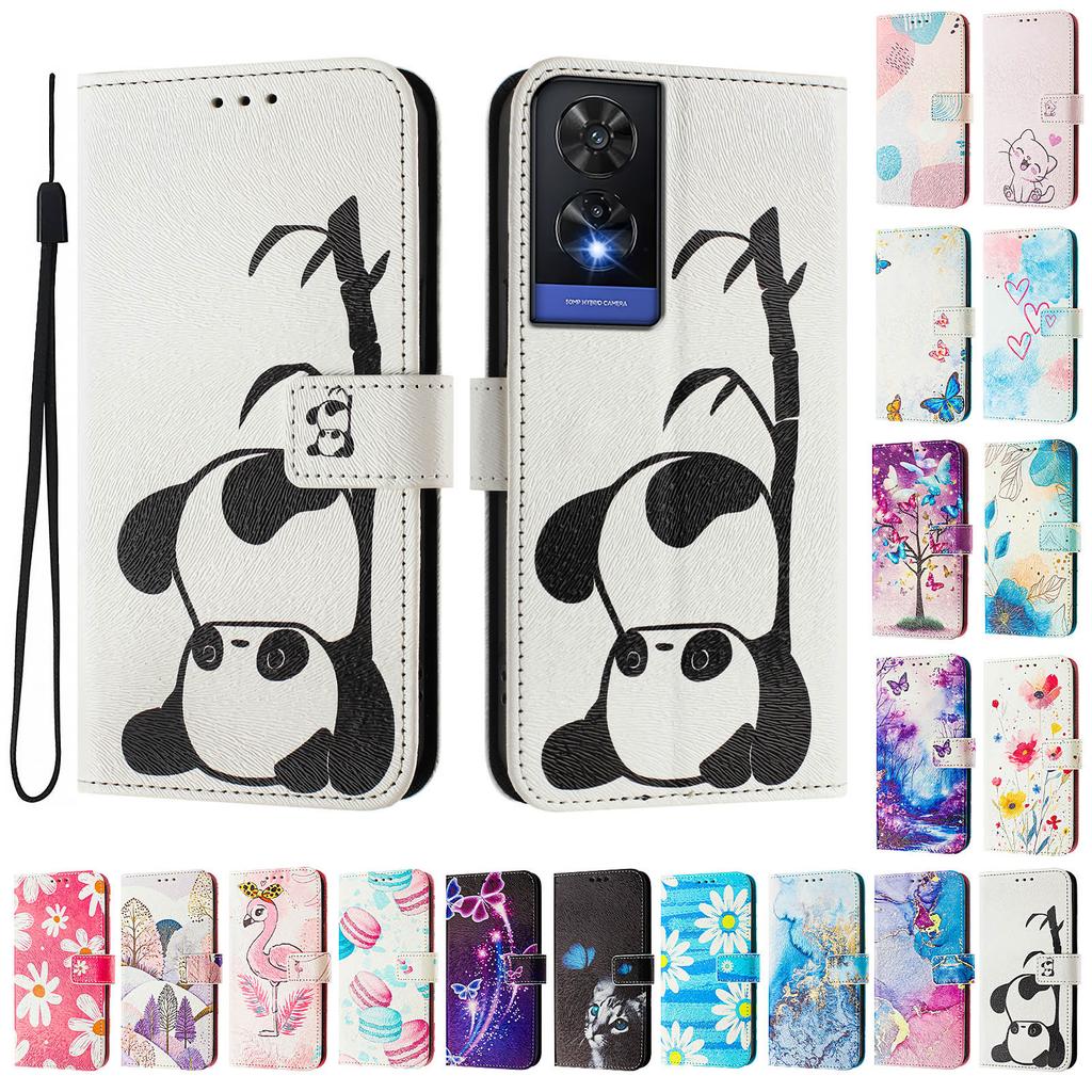 Чехол-книжка из кожи с рисунком милой панды для TCL 305,306,403,501,TCL 30,30 Plus,30 XE 5G,201,303,20 R,40R,TCL 40 SE...