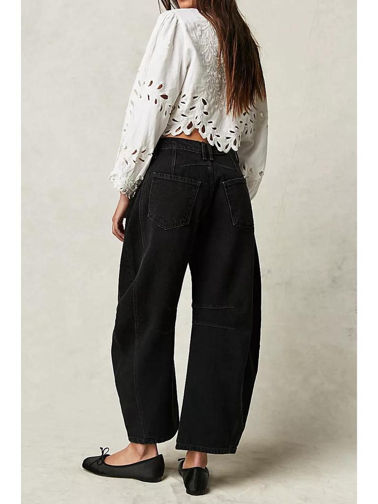 2024 Женские джинсы из выстиранного денима широкого кроя со средней/низкой посадкой