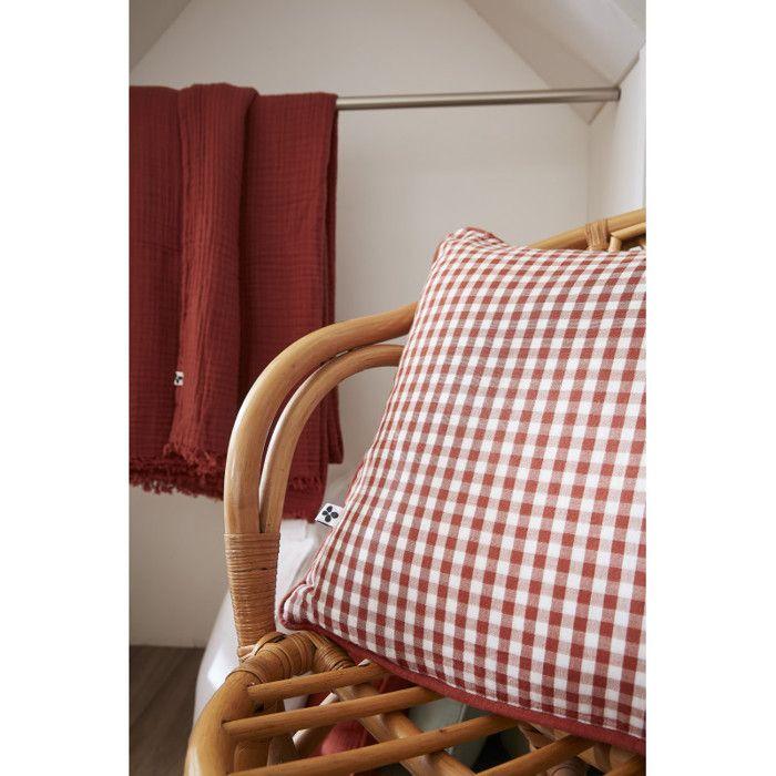 Coussin déhoussable avec passepoil Tissé teint "Vickie" toutes dimensions "Gaze de Coton" - 40x60 - Terracotta
