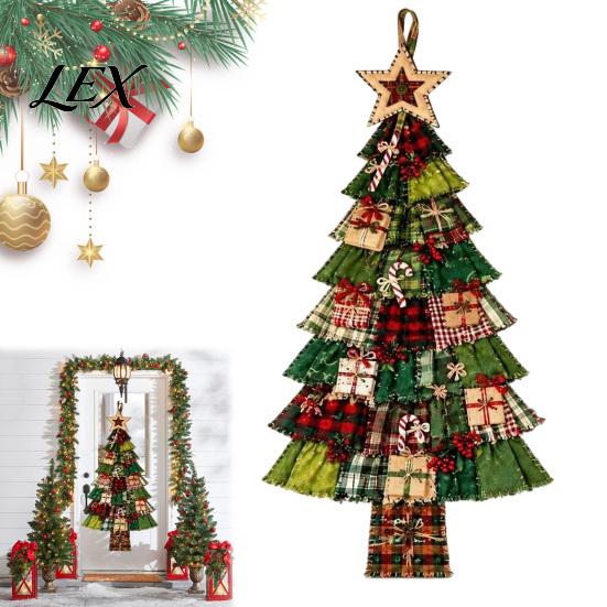Vintage Style Seasonal Door Hanger Christmas Handmade Hanging Kit, Patchwork Tree Decoration DIY Sewing Holiday Home Interior Embellishment