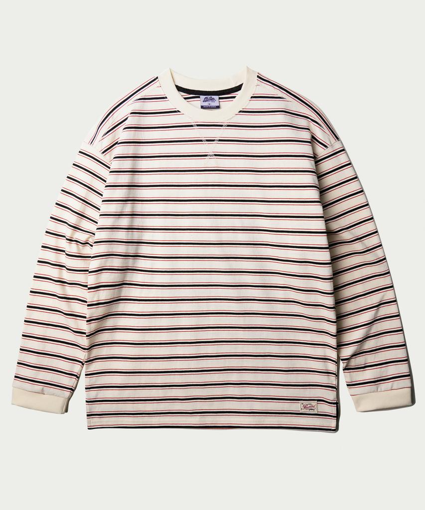 PUNCHLINE Roy Stripe Long Sleeve T-Shirt Cream Ivory Nslt9192