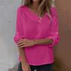 16 European and American new women's tops casual loose solid color buttons irregular collar cotton and linen shirt women