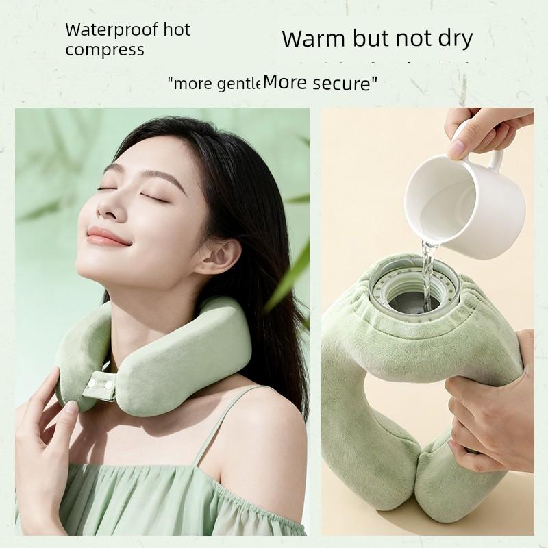 Yuanzhi White Mugwort U-Shaped Hot Water Neck Bag, Water-Filled Shoulder and Neck Hot Compress for Cervical Spine Care, Special Hot Water Bag for