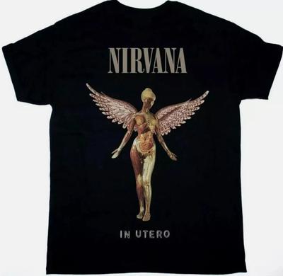 Nirvana Винтажная Хлопковая Футболка с Круглым Вырезом и Коротким Рукавом с Графикой Ангела и Цветов для Любителей Гранж Музыки
