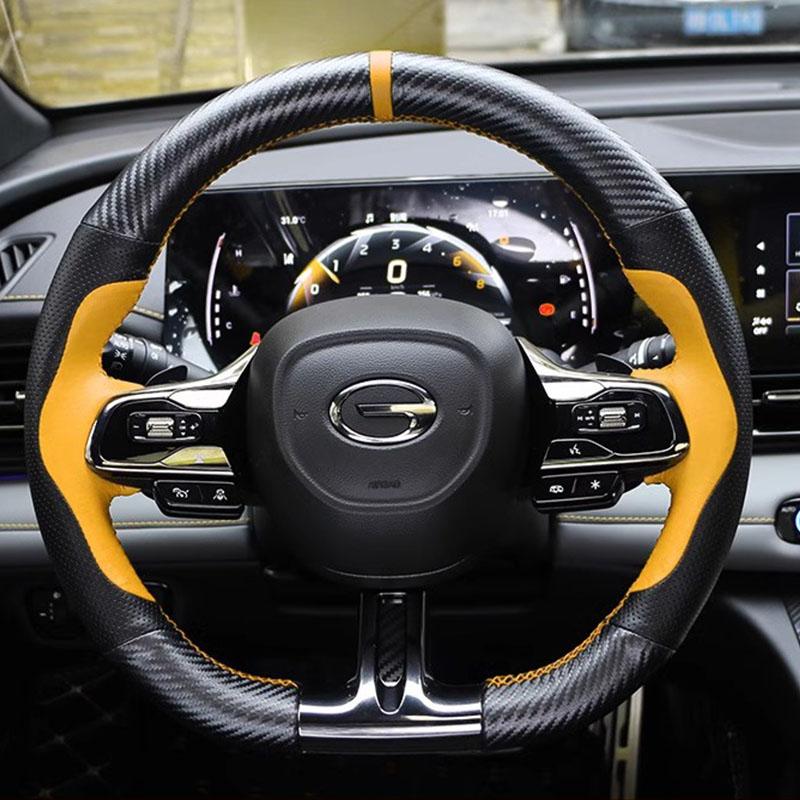 Hand-Stitched Non-Slip Carbon Fiber  Leather D-Type Car Steering Wheel Cover for GAC Trumpchi Empow -2024