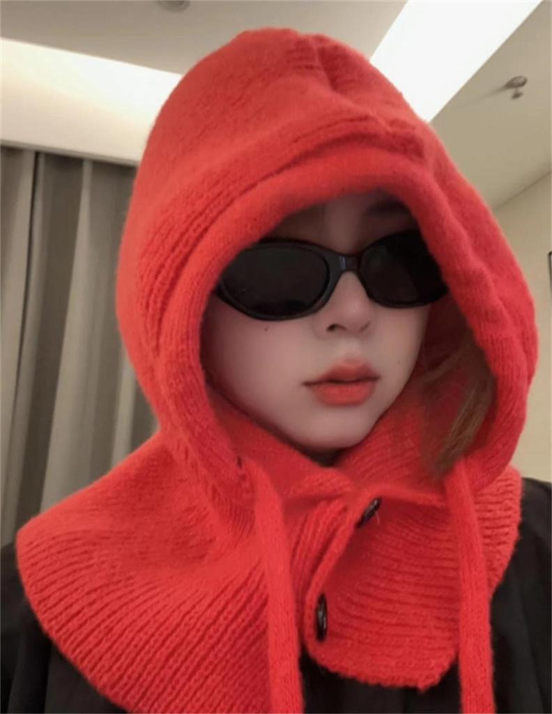 Взрослая ветрозащитная балаклава, съемный женский капюшон, регулируемый размер, теплая шапка для велоспорта, зимняя вязаная шапка-пуловер конфетного цвета для девочек