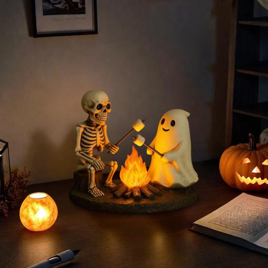 Скелет Призрак Костер Ночной Светильник Хэллоуин Жарящий Зефир Статуэтка Призрака