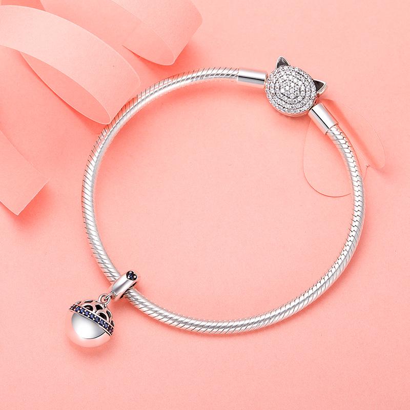 BAMOER Authentic 925 Sterling Silver Love Gift Box Dangle Ball Charm Pendant