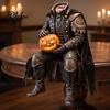 Jack O Lantern Statue Resin Headless Horseman with LED Warm Glow, Lighted Halloween Handmade Legend Collectible Sculpture, Gothic Tabletop