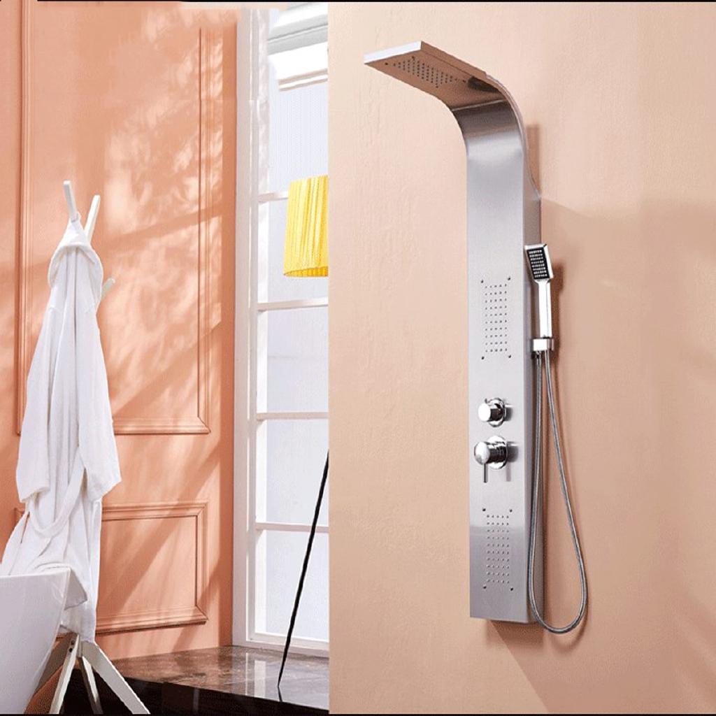 Матовый никель Душевая ручная лейка Панель Башня Дождь Водопад Массажная система Гидромассажная ванна Смеситель и Излив для ванны Башня Душевая колонна