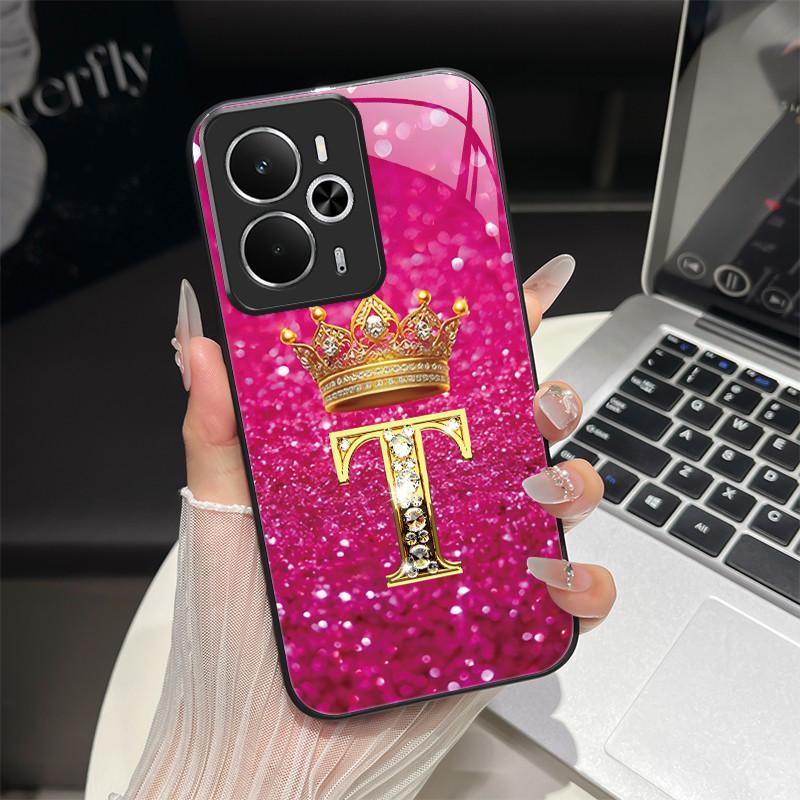 Для Oppo Realme 14 14T 5G Чехол RMX5075 RMX5078 Модный с буквами Ударопрочный Закаленное стекло Чехол-сумка для Realme14 Realme14T 5G