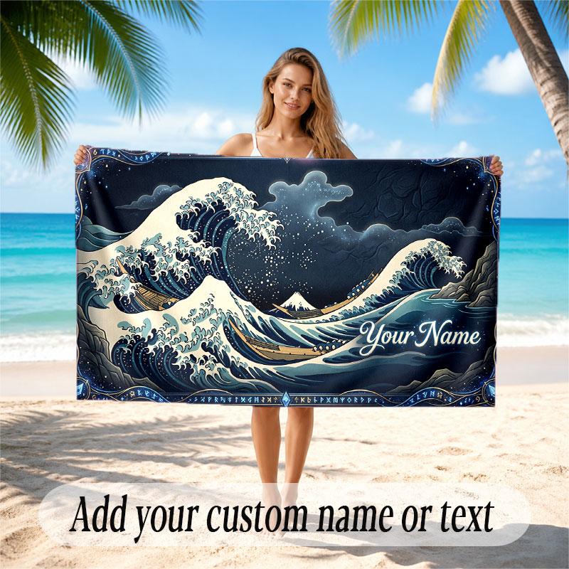 Octopus Sea Life Theme Soft Beach Towel Personalized Custom Name Text Towel Portable for Beach Pool Travel