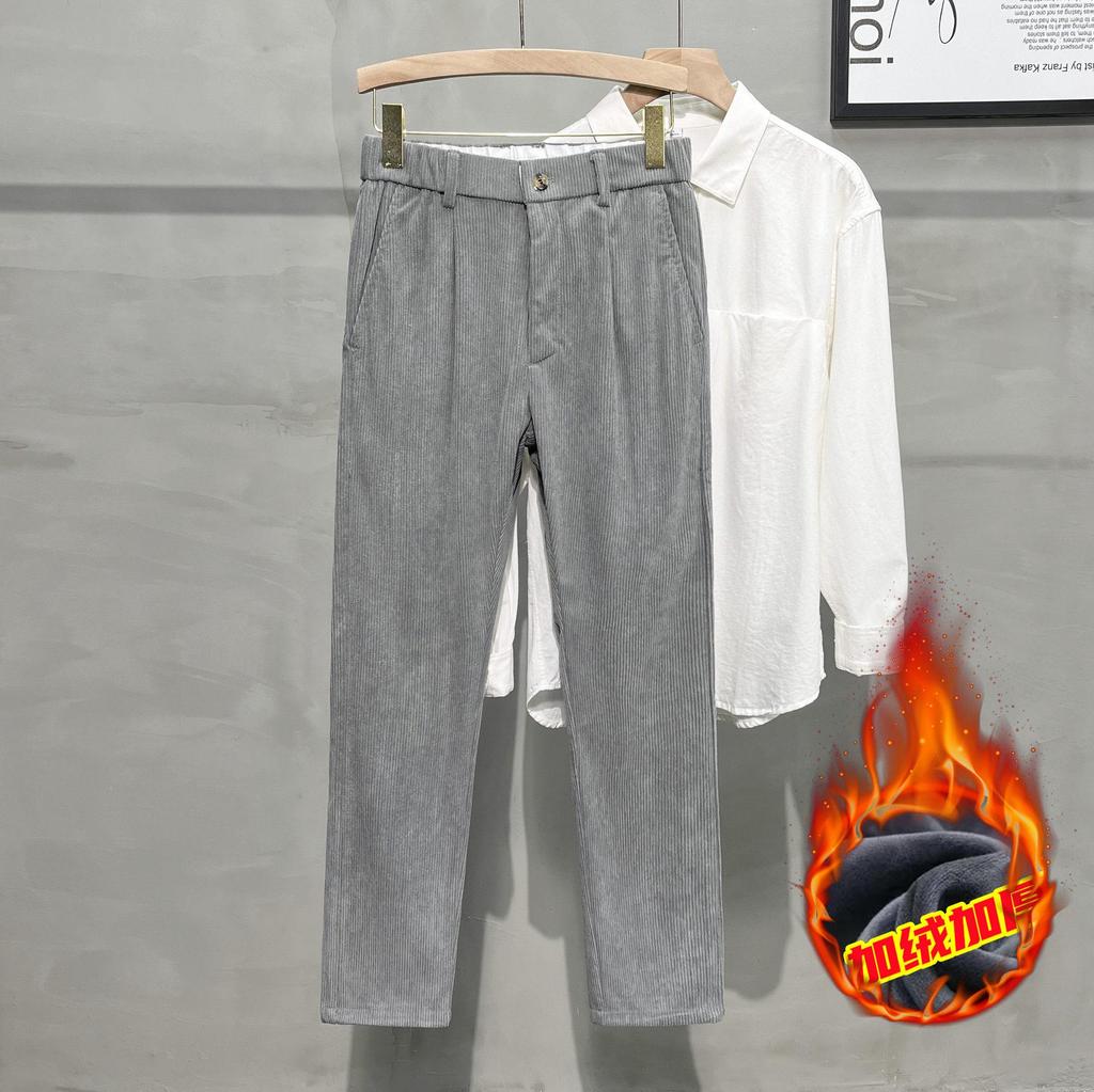 Men's Corduroy Casual Winter Pants with Plus Velvet - Korean Style Tapered Fit