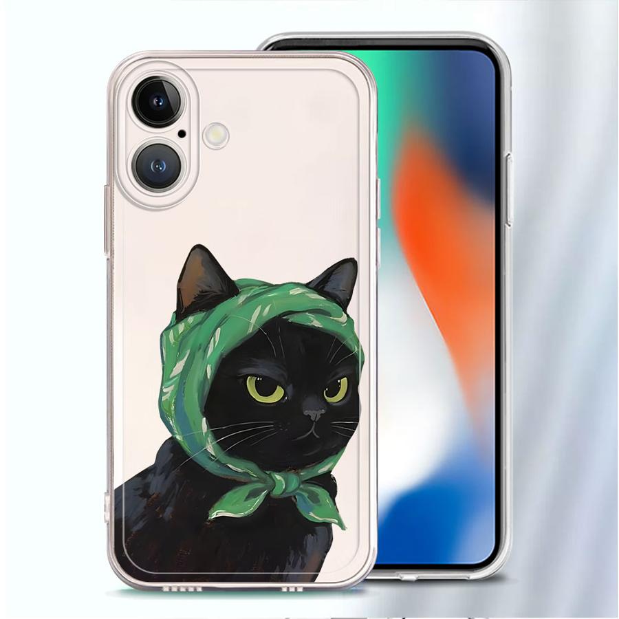 Мультяшный кот Мягкий чехол для телефона для iPhone 17 Pro Max Air 7 8 16 11 14 Plus XS Max XR 12 Mini 15 13 Pro