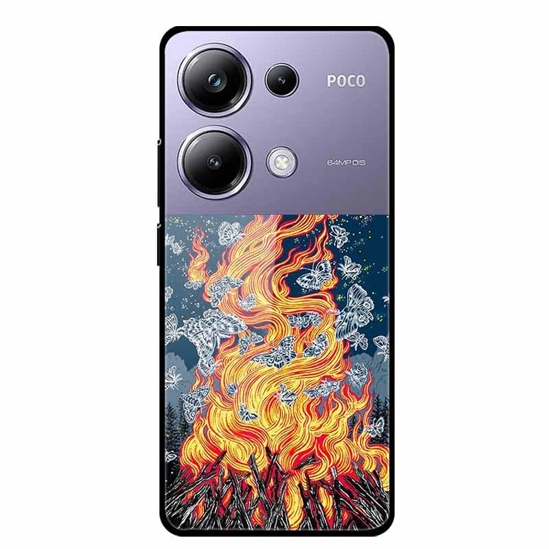 Красочный эстетичный чехол из закаленного стекла для Redmi 12 5G и POCO M6 PRO