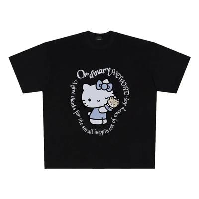 Футболка с мультяшным аниме-рисунком Hello Kitty, хлопковая футболка с коротким рукавом, женская футболка, винтажная повседневная свободная мужская одежда.