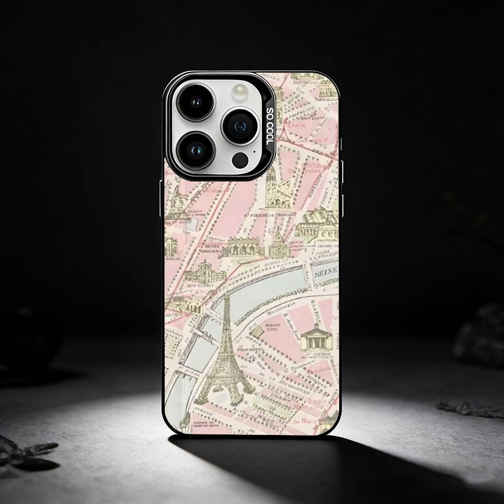 Famous City Sketch City Map Phone Case For iPhone 17,16,15,14,13,12,11 Plus,Pro Max,XS,Colored silver phone case