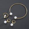 Vintage Style Jewelry Set Elegant Gold Color Jewelry Imitation Pearl Earrings Ring Bangle  Women