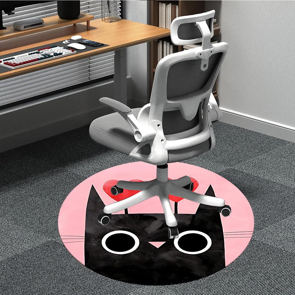 1pc Cat Love Office Round Area Rug, Indoor Mat Suitable For Office, Under Office Chairs Bedroom Living Room Home Decor, Room Deco 047