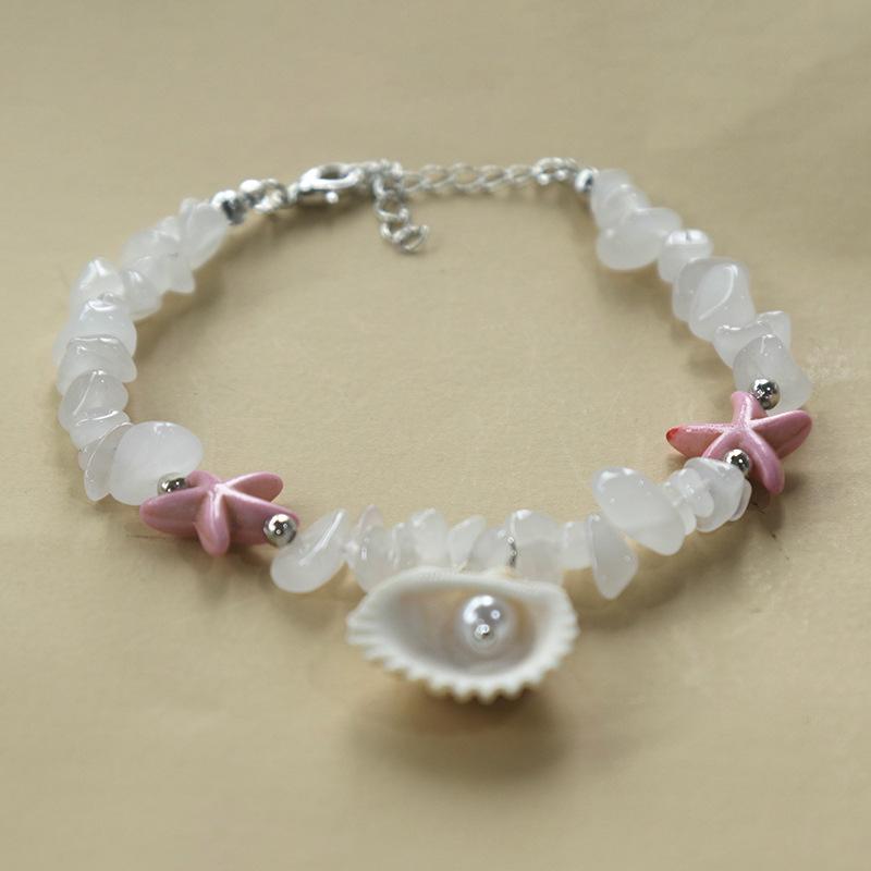 Handmade Seashell & Crushed Stone Bracelet with Lobster Clasp - Perfect Summer Travel Souvenir