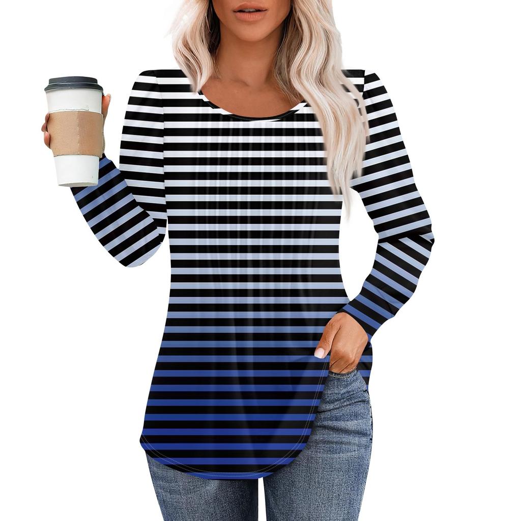 Рубашки с длинным рукавом для женщин, топы, нарядные повседневные блузки, плиссированные топы-туники с круглым вырезом