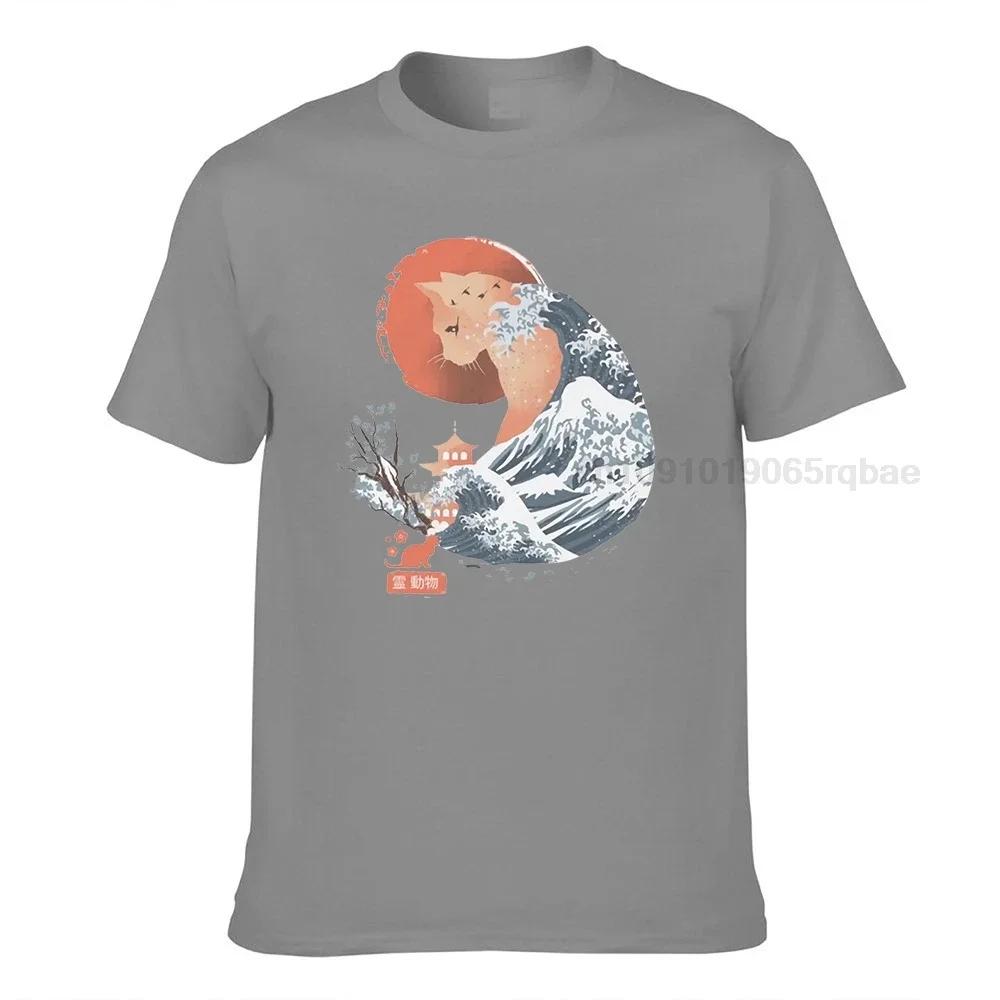 Hokusai Spirit Animal Cat New Tshirt Japanese Wave Cat Sakura Sunset Beach Funny T Shirt Unisex 3d Print Kawajima Vaporwave
