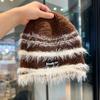 Новый стиль Свободная шляпа Денди Ленивый стиль Модная полосатая шапка-бини Милые зимние шапки для женщин Уличная одежда Вязаные шапки для девочки