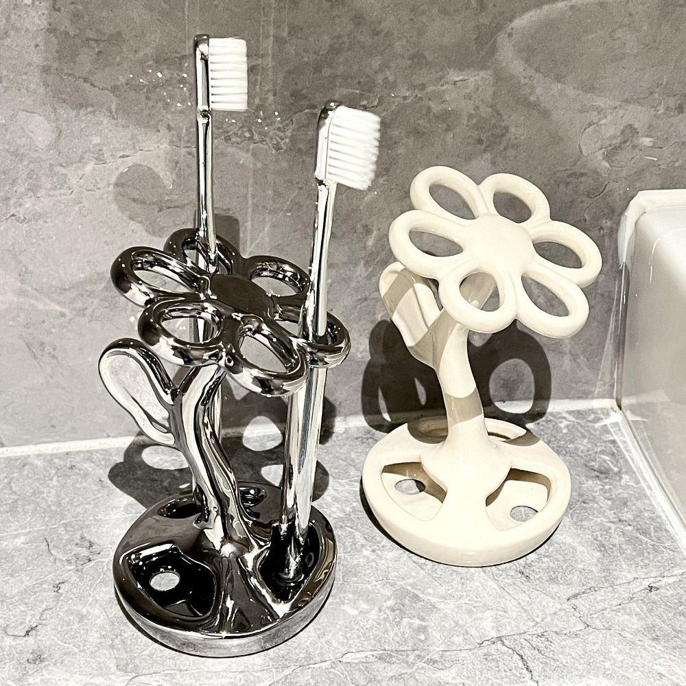 Ceramic Toothbrush Holder 6 Slots Bathroom Storage Holder Toothbrush Rack Bathroom Supplies