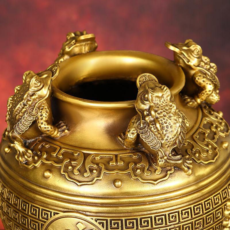 Медно-золотая чаша-жаба Чжаоцай Четыре стороны алтаря богатства Украшения денежная банка Гостиная Дом Открытие магазина Ремесла