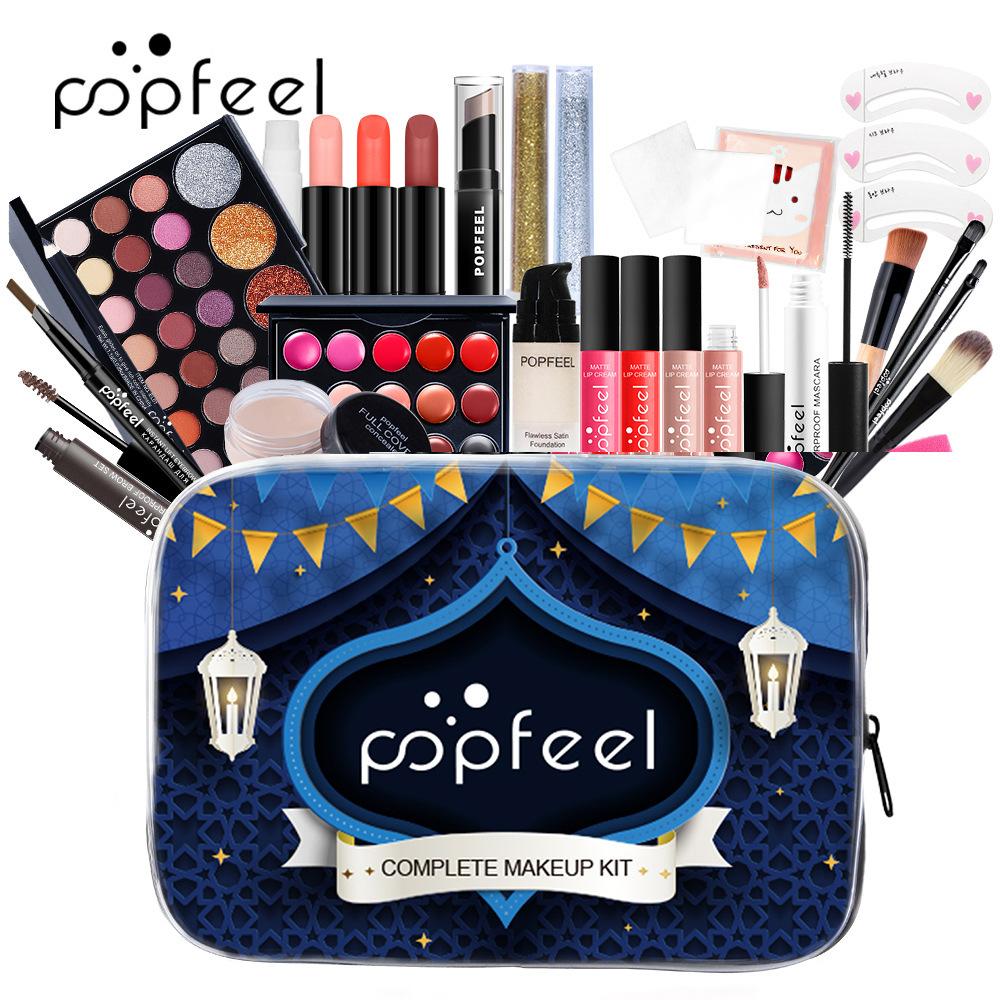 POPFEEL Полный набор для макияжа «Все в одном» Косметический набор Палитра теней для век для всего лица Блеск для губ Тональная основа Праздничный подарочный пакет для женщин и начинающих
