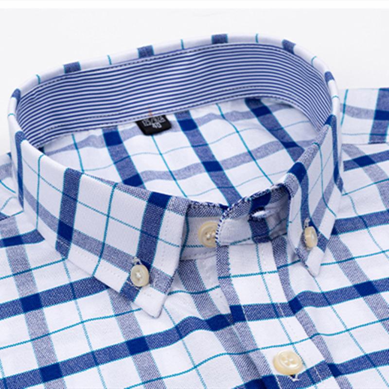 Мужская классическая однотонная хлопковая рубашка в полоску с короткими рукавами Оксфорд с передним карманом