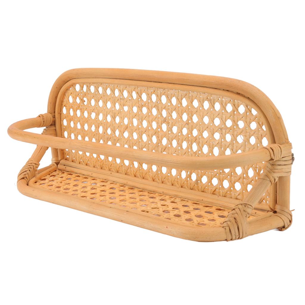 Rattan Wall Shelf Hand Crafted Durable Natural Rattan Hanging Rack Wall Storage Shelf for Bathroom