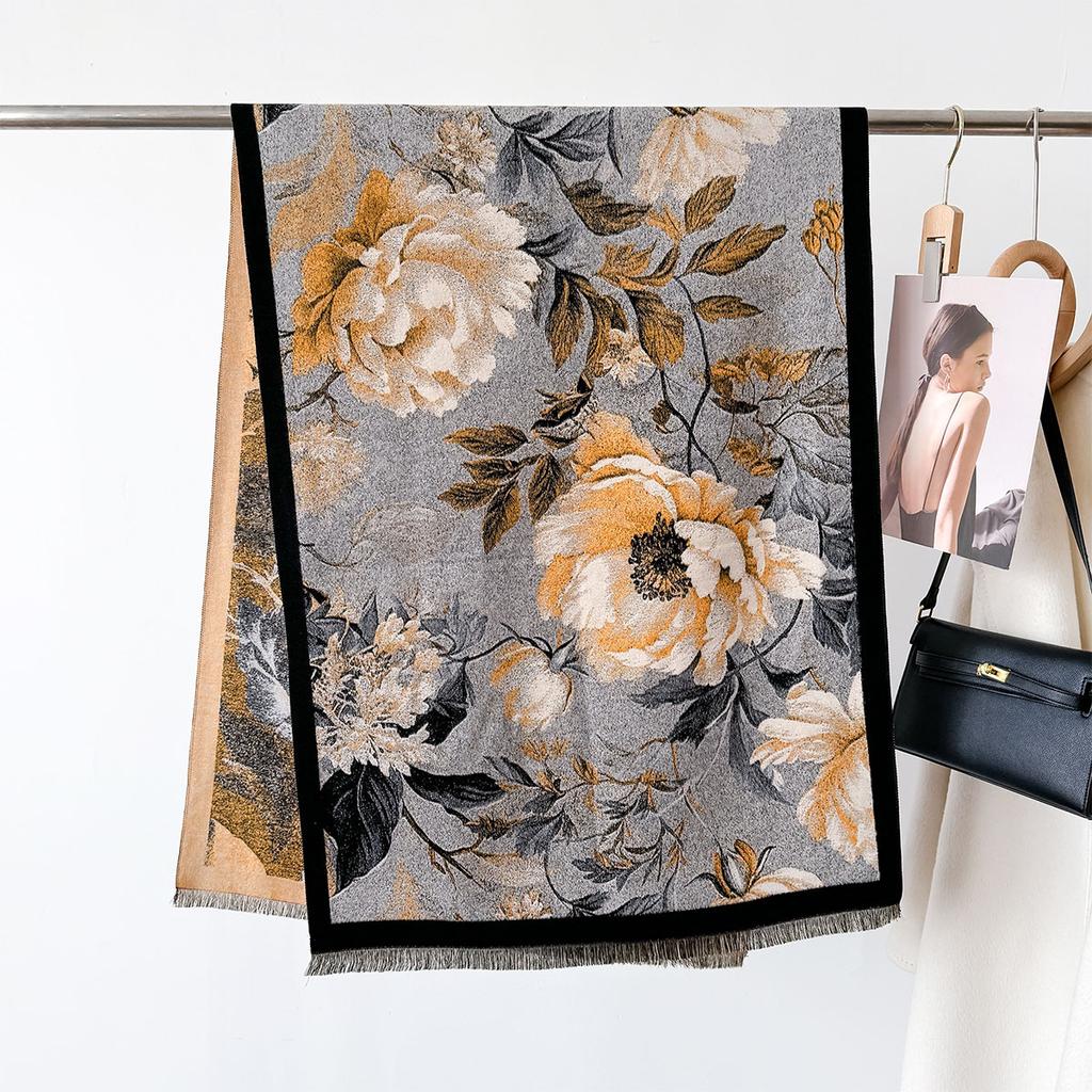 Fashion Autumn Winter Warm Cashmere Long Scarf Flower Pattern Tassel Women Thicken Wrap Shawl Lady Muffler Pashmina Luxury