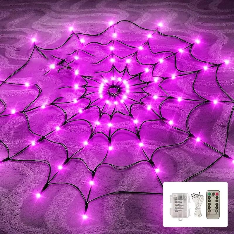 70LED Halloween Spider Web LED String Lights Battery Powered with 8 Lamp Mode for Haunted House Halloween Home Window Wall Decor