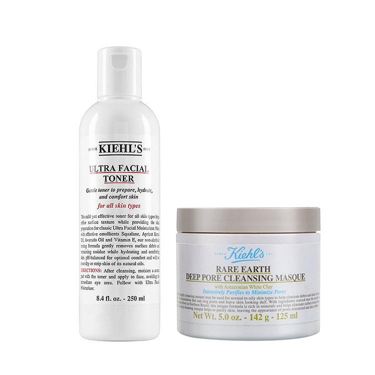 Kiehl's Набор: Белая Маска для Глубокого Очищения Пор с Редкими Землями и Ультра Увлажняющий Тоник для Лица