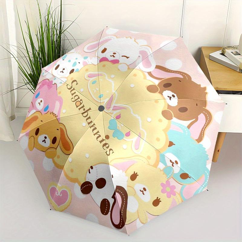 Sugarbunnies,CuteBunnies Automatic Folding Umbrella-Simple 8-Rib Design, Bright Cartoon Pattern, Durable Iron Frame, Suitable For Travel, Ou