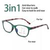3in1 HD Progressive Multifocal Reading Glasses Unisex Eyewear Anti-blue Lens Look Far and Near Glasses