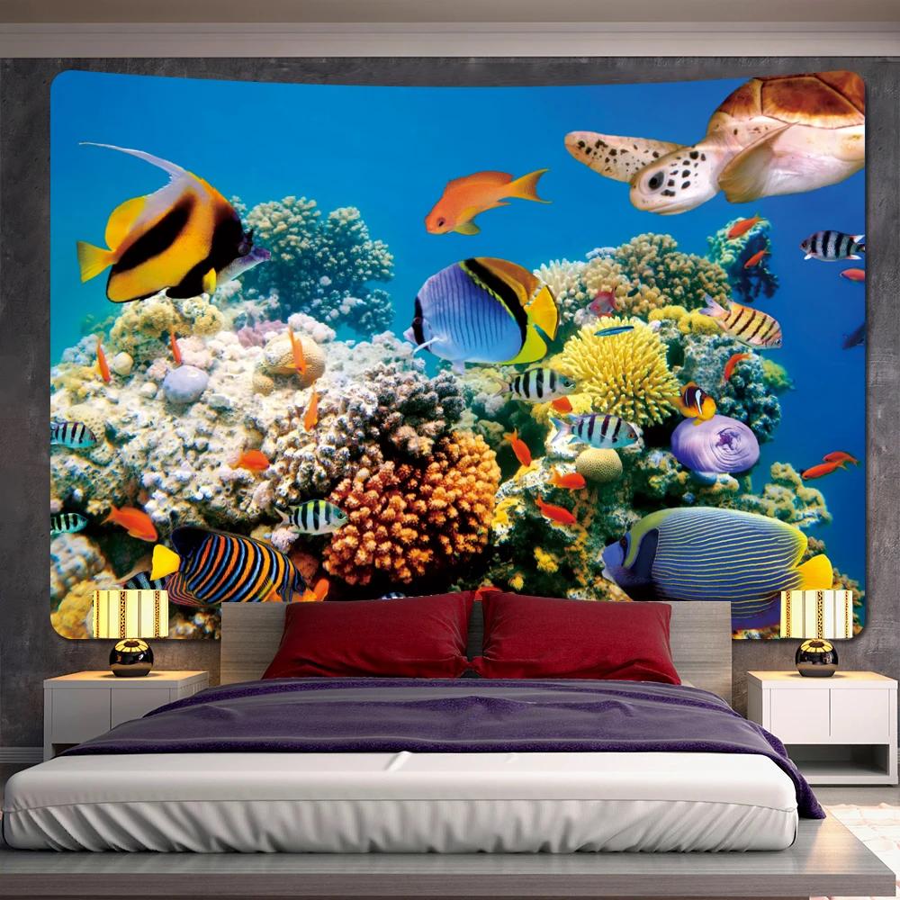 Underwater World Home Decoration Tapestry Scene Bedroom Wall Yoga Mat Background Cloth
