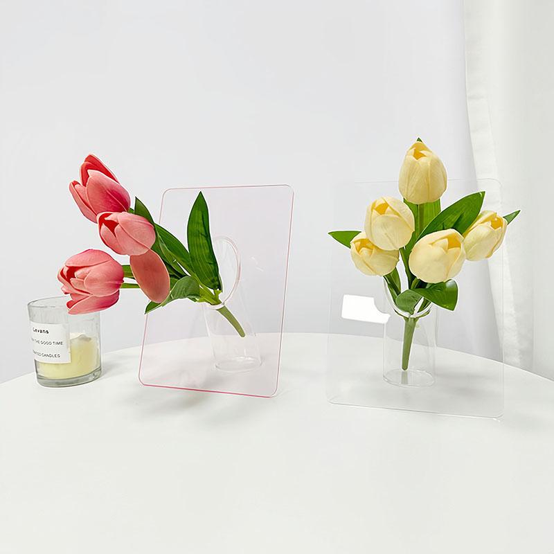 Modern Square Transparent Acrylic Desktop Vase Eco-Friendly Dried Flower Arrangement for Home Decoration