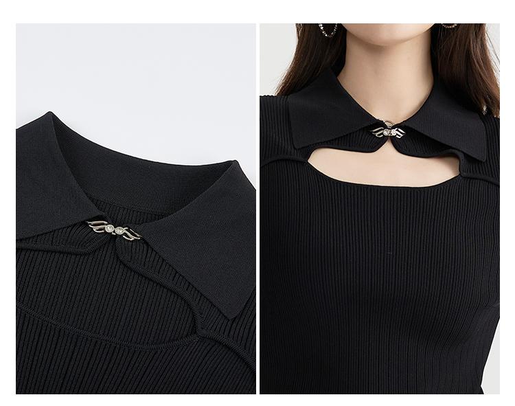 Fashionable slim fit women's short sleeved lapel knitted sweater 2025 spring and summer thin style hollow out small shirt top
