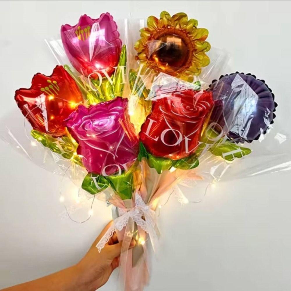 5PCS Tulip Rose Flower Shape Balloons Daisy Sunflower Balloon Bouquet New Rose Balloon  Anniversary
