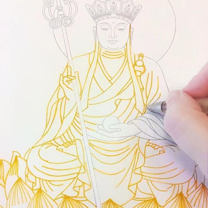 Раскраска с тематикой Будды, для осознанности, ручная роспись, золотое контурирование