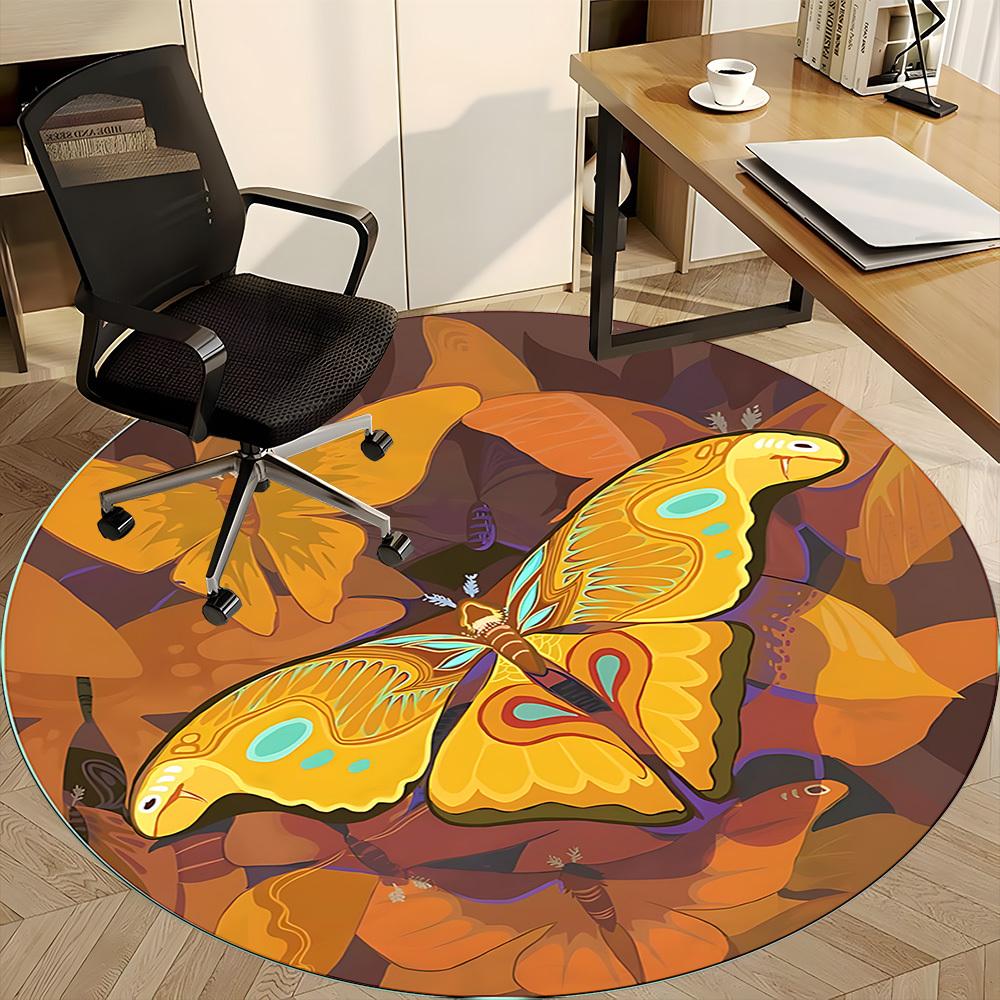 1pc Butterfly Moth Office Round Area Rug, Indoor Mat Suitable ForOffice, Under Office Chairs Bedroom Living Room Home Decor, Room Deco n69