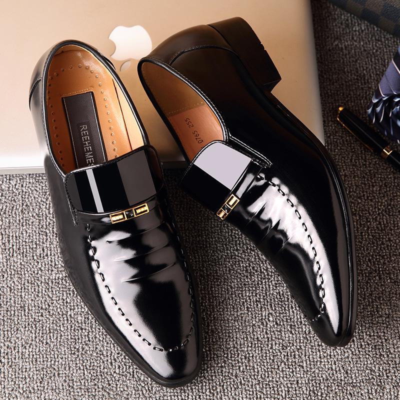 Мужские заостренные деловые кожаные туфли, дышащая корейская лакированная кожа, повседневная обувь