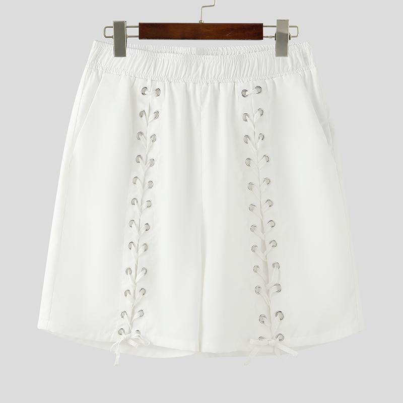 INCERUN Мужские эластичные повязки на талии сбоку, однотонные повседневные шорты со шнуровкой