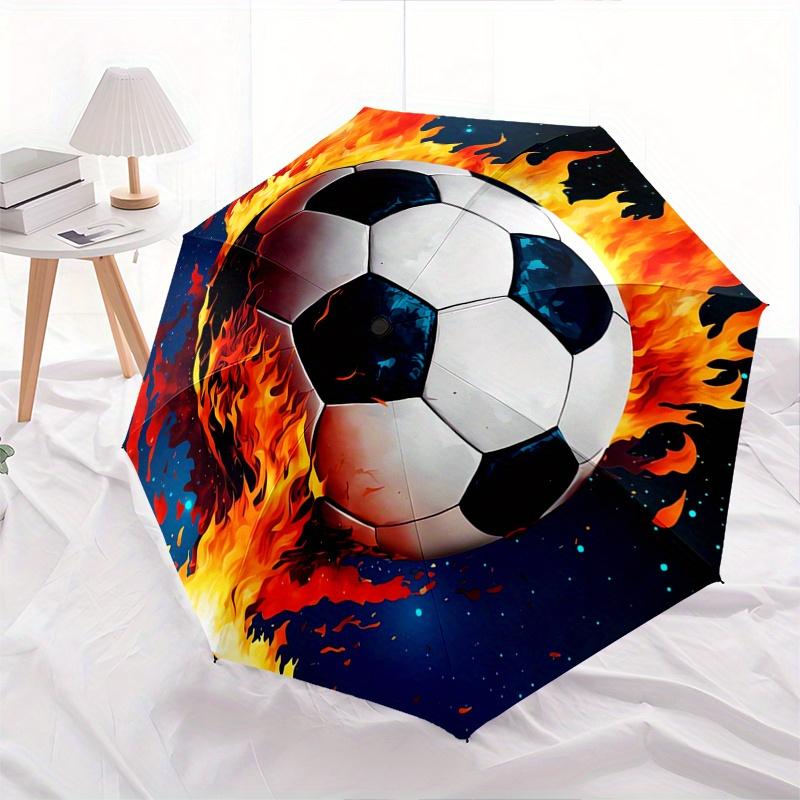 Soccer Ball, Flames Automatic folding umbrella simple eight rib design, bright color pattern, durable iron frame, ideal for travel and outd