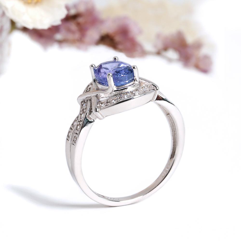 Bolaijewelry Кольцо из серебра 925 пробы с натуральным голубым танзанитом, изысканное ювелирное украшение в подарок для женщин