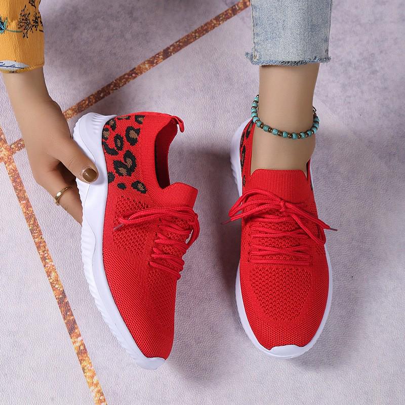 Женские повседневные туфли на танкетке из материала Flyknit с леопардовым принтом больших размеров - Коллекция весна/осень 2023