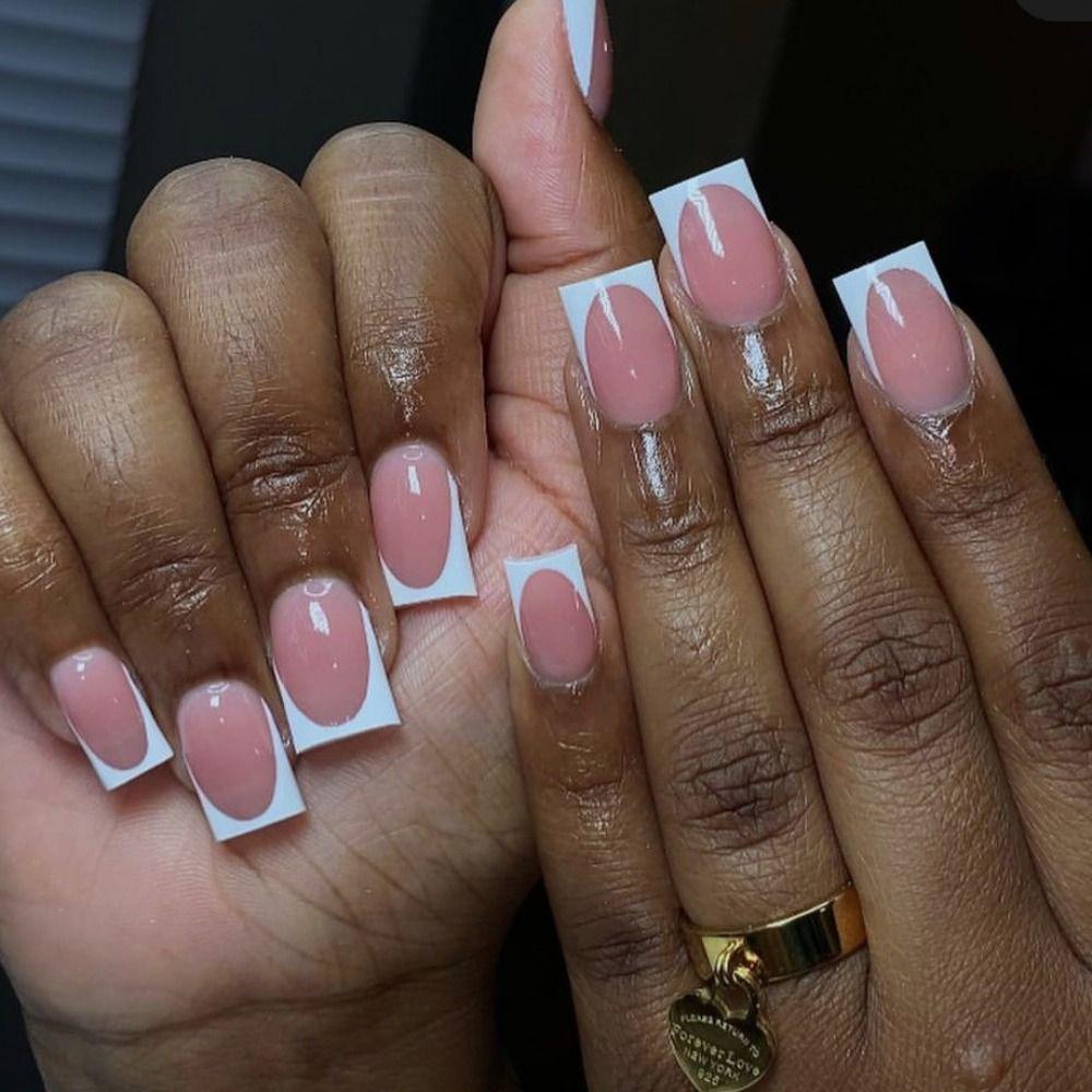 Короткие квадратные накладные ногти френч пресс на ногтях модные советы по маникюру для женщин и девочек